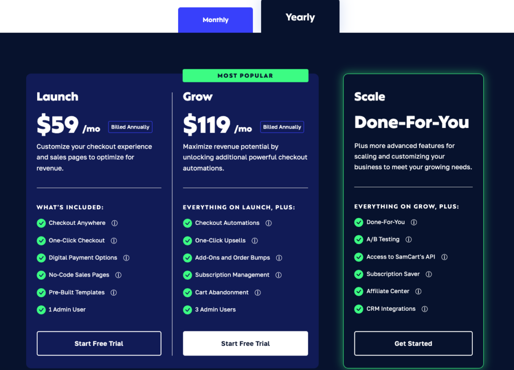 SamCart vs ClickFunnels: SamCart Pricing